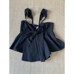 Mila Carr Asymmetrical Pleated Top Size 2 With Ruffle Bow Tie